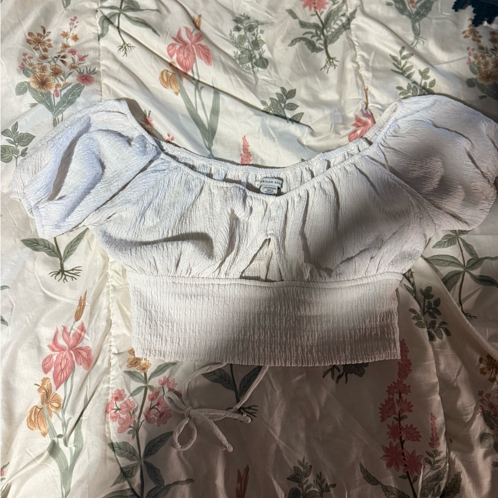 White Puff Sleeve Smocked Top
